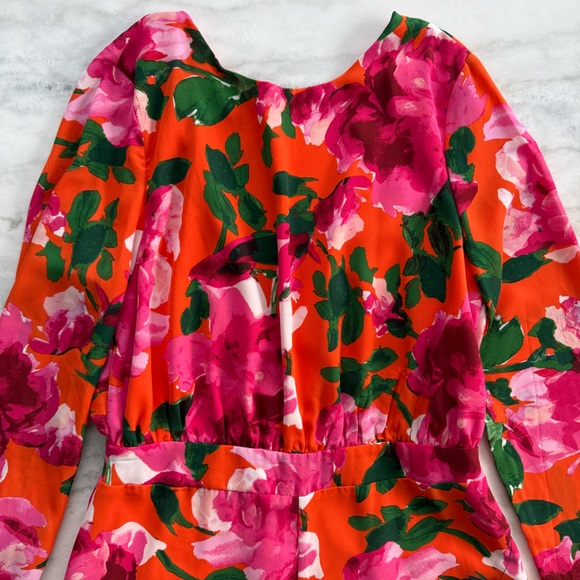 Lulus Women’s Sweetest Song Orange Floral Print Backless Long Sleeve Romper - Picture 10 of 15